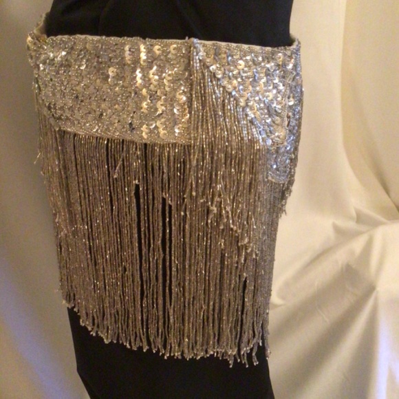 Beautiful hand beaded silver  belt. main image 6